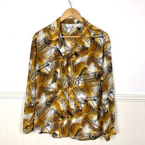 1980s vintage music graphic print blouse - size large